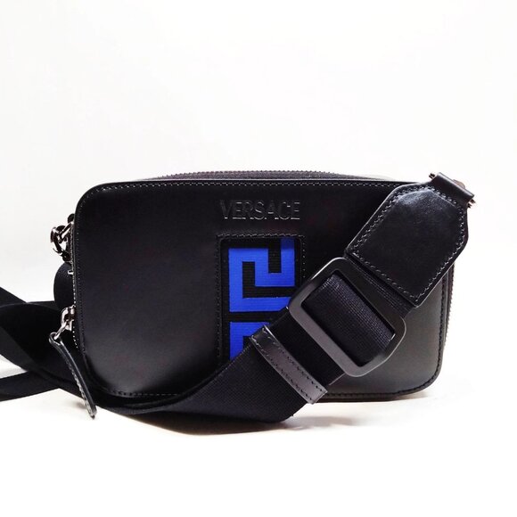 Authentic VERSACE Black Leather Crossbody Bag mon557-110925 - Picture 1 of 16
